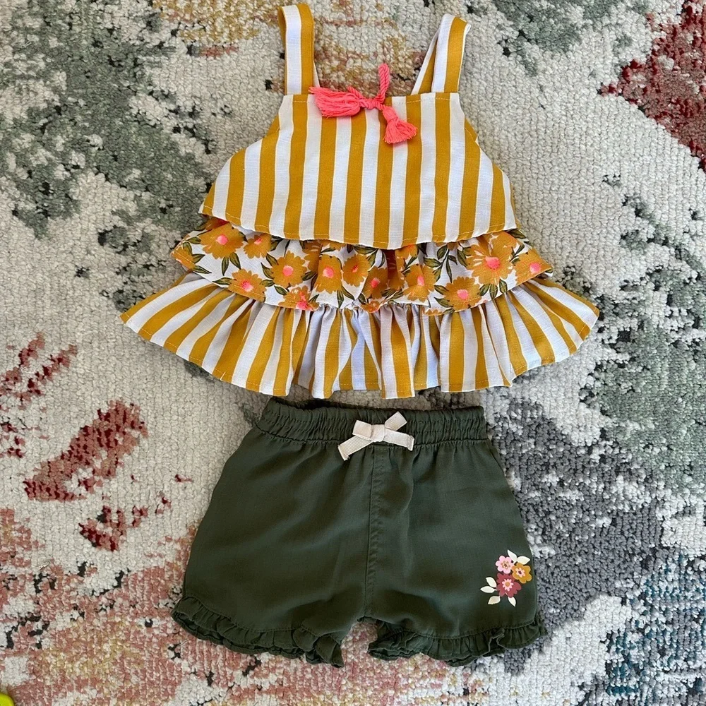 Daisy Fuentes Bohemian Ruffle Flowy Blouse + Ruffle Shorts 18 M Baby Girl
